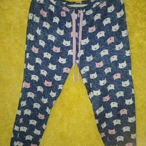 Pj Couture Blue and Pink Cat Print Pajama Pants